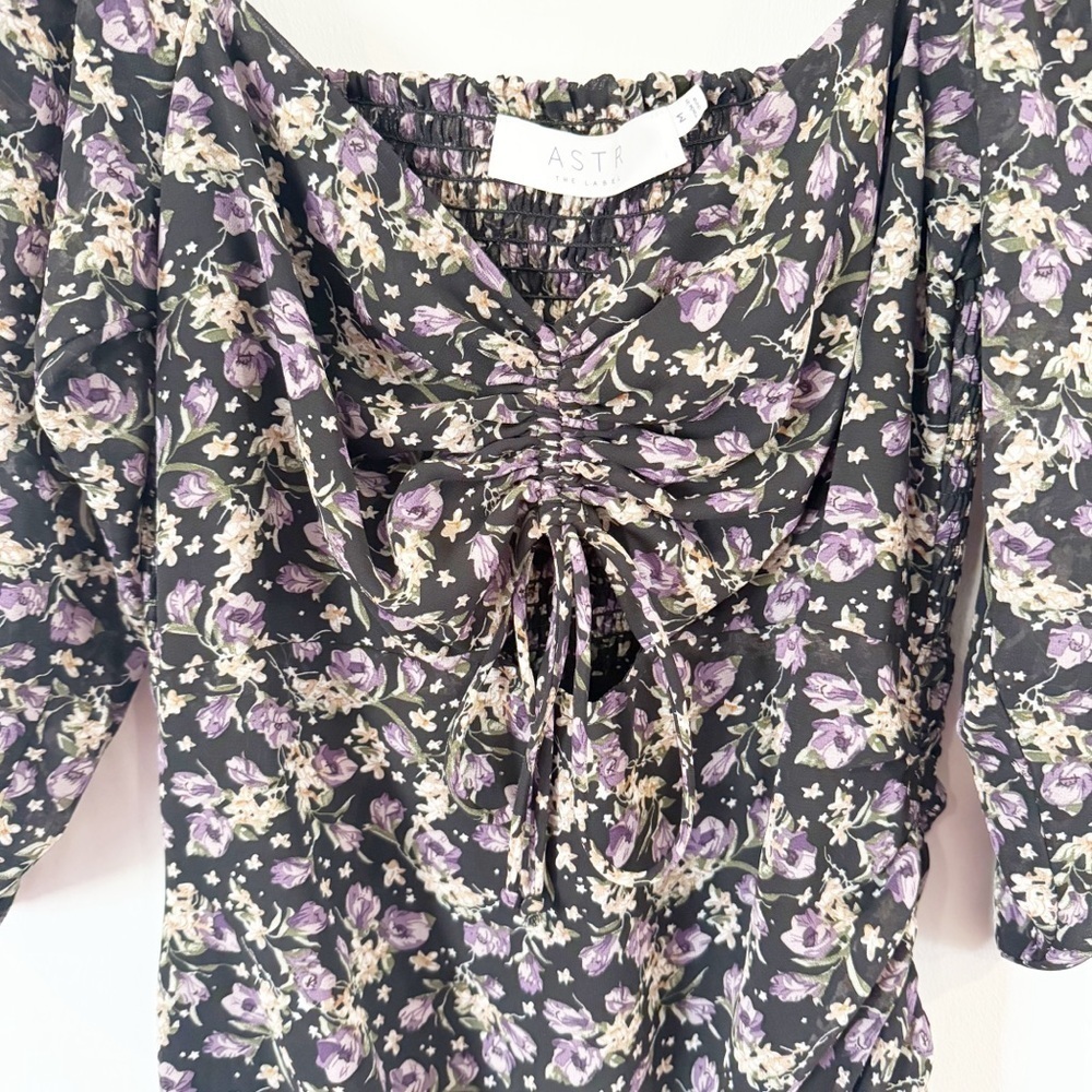 ASTR THE LABEL PURPLE FLORAL OFF THE SHOULDER ASYMMETRICAL DRESS M - Picture 3 of 10